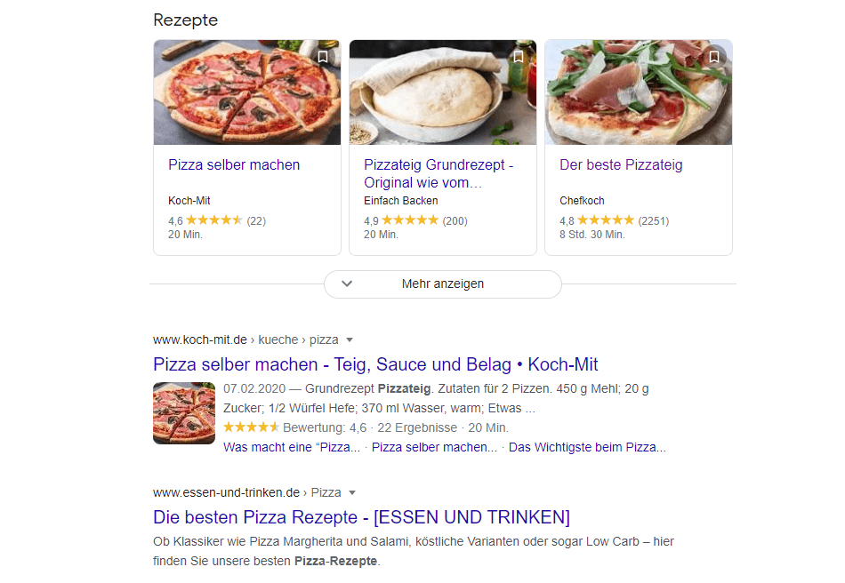Organische Suchergebnissen zum Suchbegriff „Pizza Rezepte“