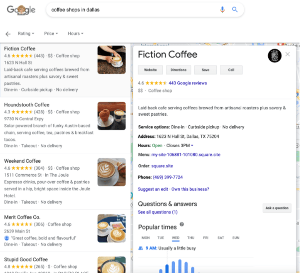 Local on-page seo for multi-location businesses: coffee shops in dallas Google search