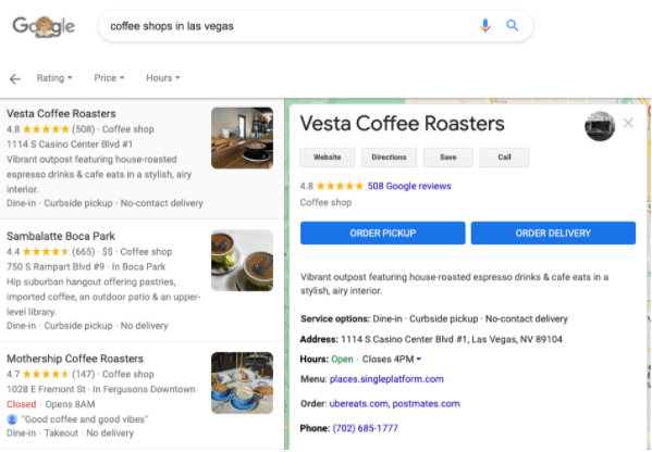 Local on-page seo for multi-location businesses: coffee shops in las vegas Google search