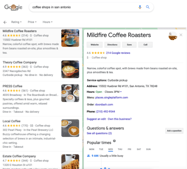 Local on-page seo for multi-location businesses: coffee shops in san antonio Google search