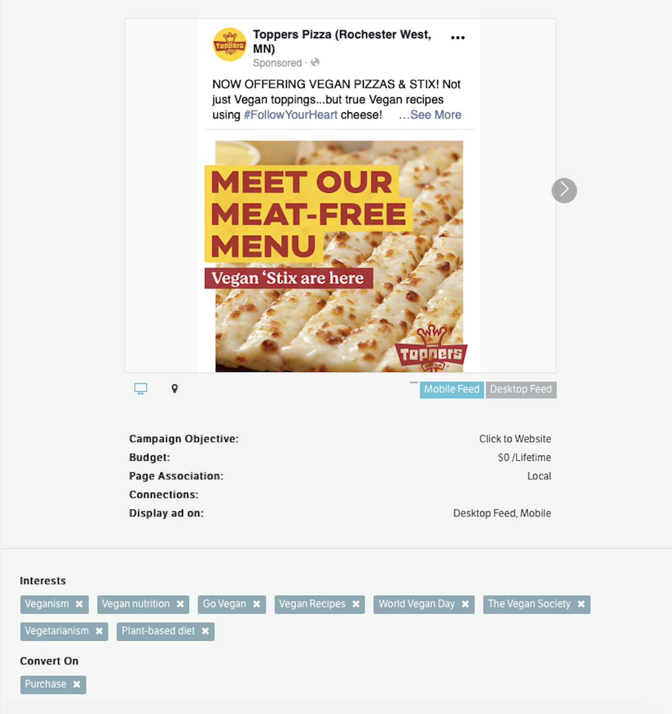 Toppers ad targeting by location