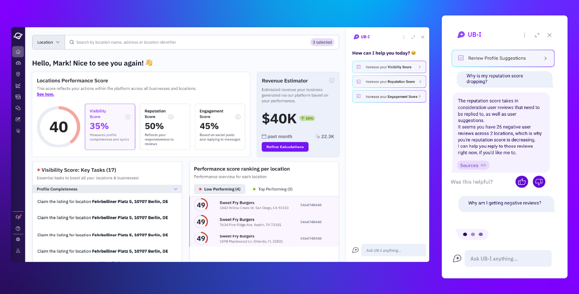 screenshot of UB-I chat in uberall platform
