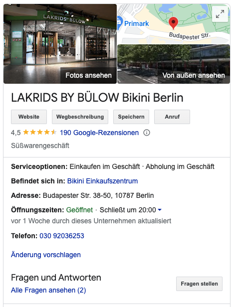 LAKRIDS BY BÜLOW Listings für einen Standort in Berlin, verwaltet mit Uberall CoreX