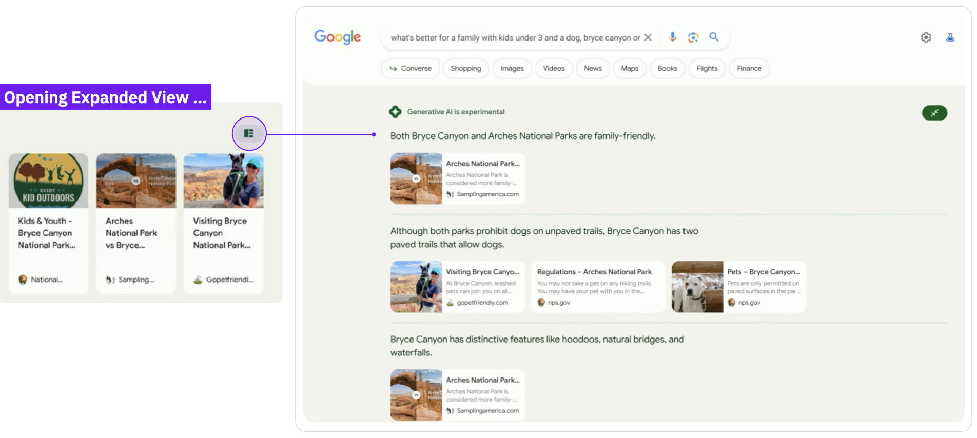 Google I/O - Search Generative Experience - AI Snapshot mit Quellen