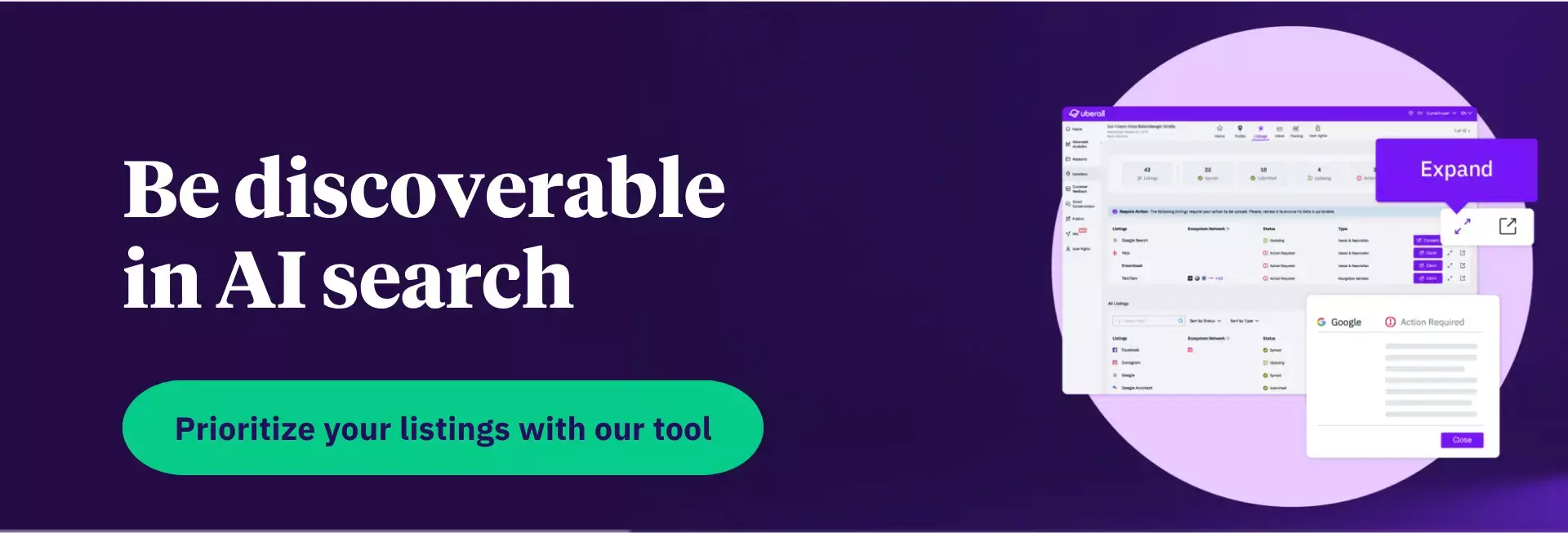 banner to listings management product page