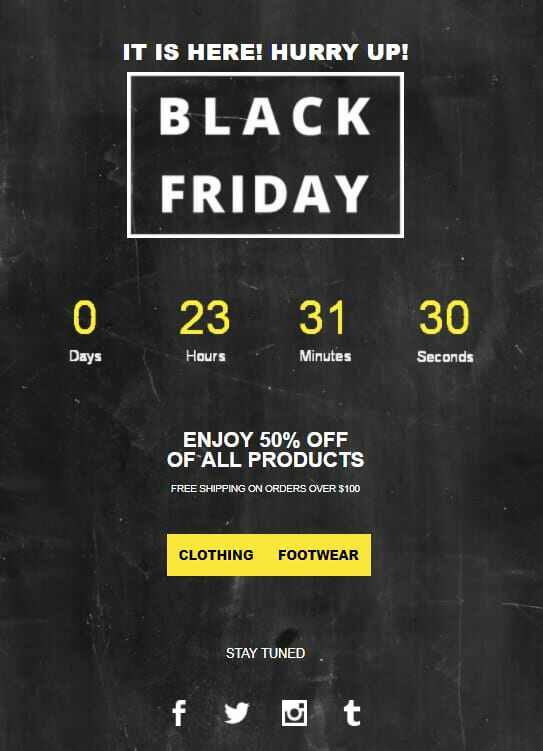 Marketing Black Friday 2023 : exemple de compte à rebours